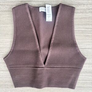 Aritzia Deep V-Neck Ribbed Tank Brown